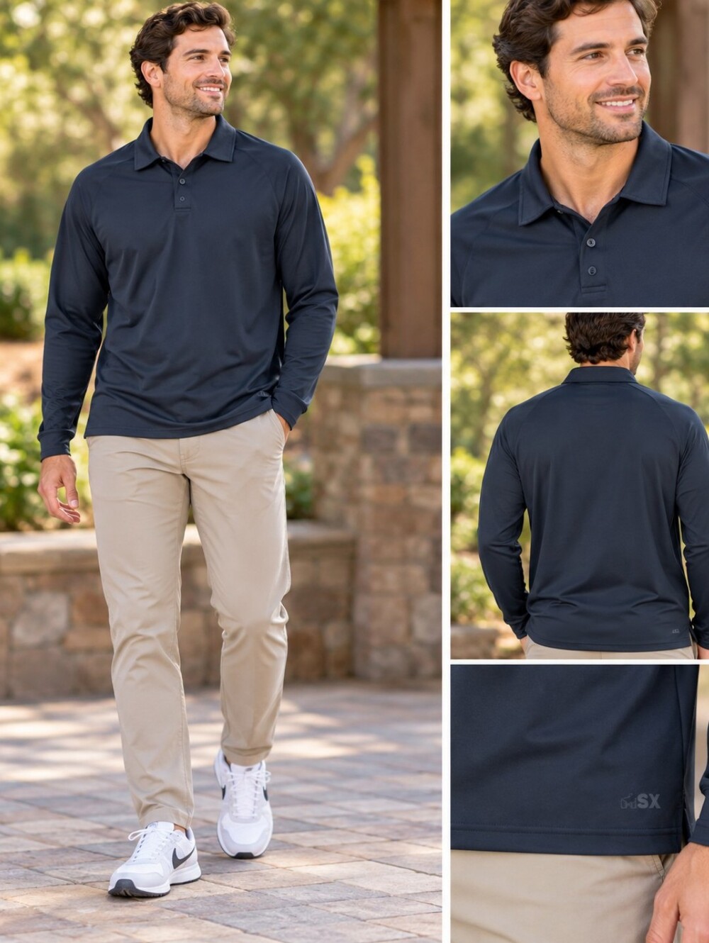 Men's Michael Strahan MSX Active Long-Sleeve Polo - Black